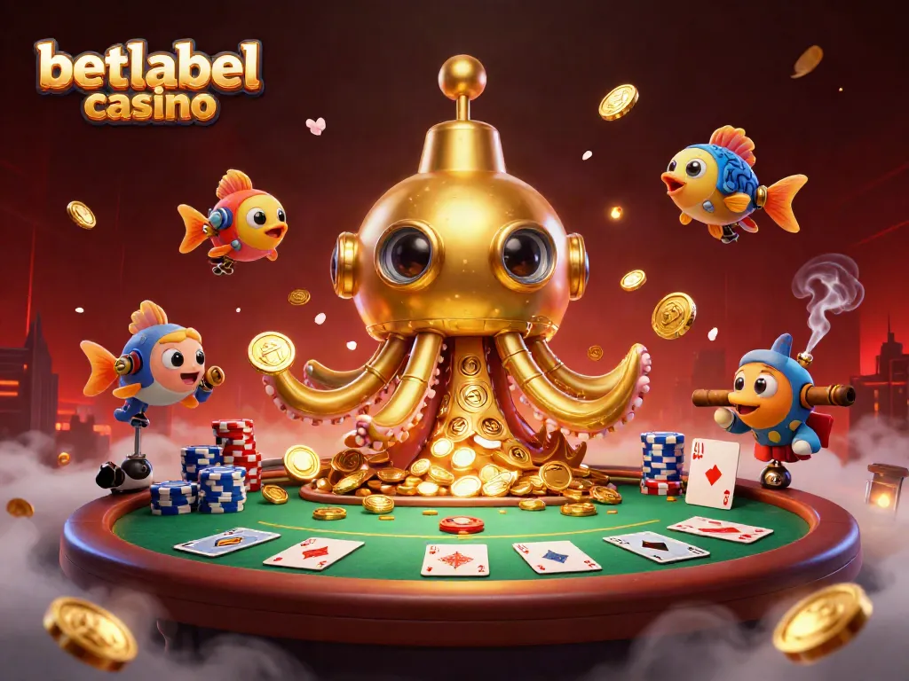 Experience thrilling action at betlabel casino with a lively 3D scene of poker and golden treasures.